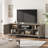  Farmhouse TV Stand for 75 in, Grey Entertainment Center with Sturdy Metal Leg & Adjustable Shelves, Wooden TV & Media Console Cabinet for Living Room Bedroom