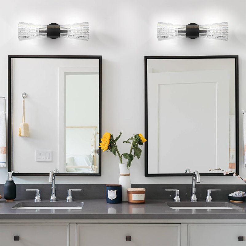 Éclairage pour salle de bain ETL à 2 lumières en fer noir H 16,75 po Gilmer, Noir mat