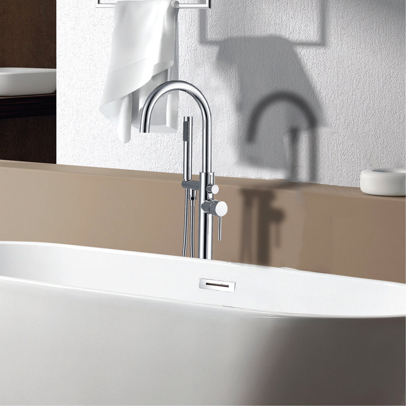Robinet de baignoire autoportant moderne avec douche à main - métal, profondeur 45 po, largeur 6,5 po, hauteur, 9 lb