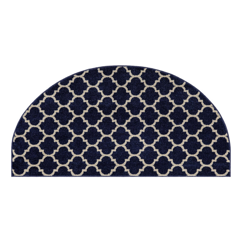 Ruri Geometric Dark Blue/Ivory Area Rug, Half Circle 2'2" x 3'7"