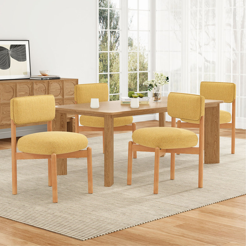 Chaise de salle à manger moderne en bois mélangé et lin (ensemble de 2), Jaune