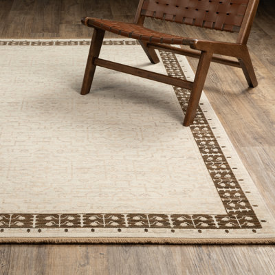 Kuester Global Bordered Beige/ Brown Wool Blend Area Rug