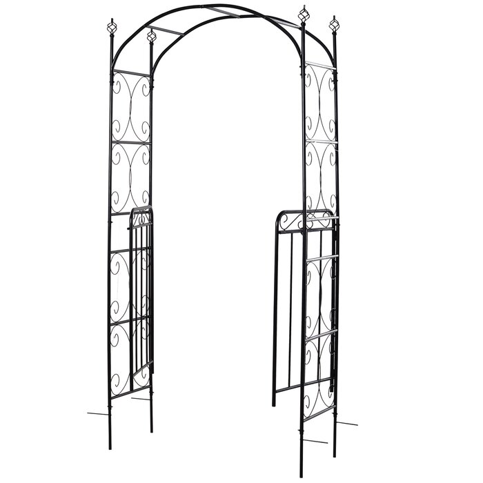 Outsunny 42.5'' W x 17.75'' D Metal Arbor with Gate in Black & Reviews ...