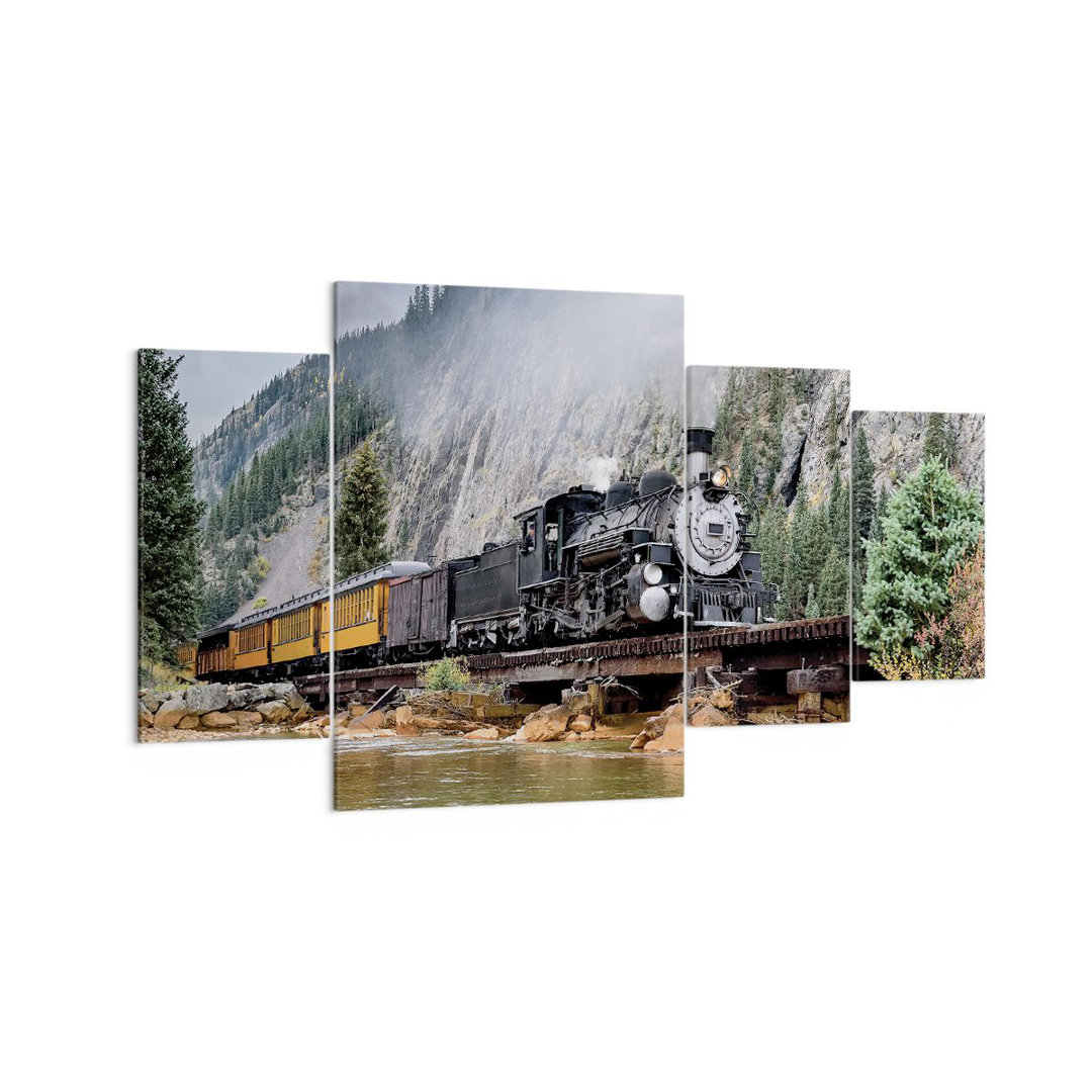 4-tlg. Leinwandbilder-Set Old Locomotive Mountains