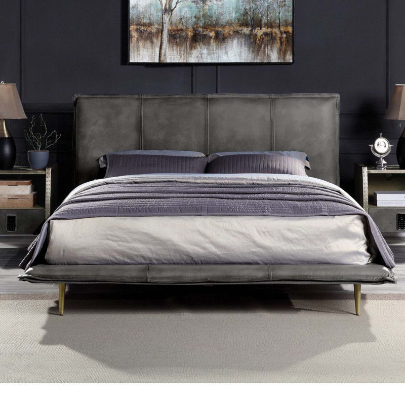 Lit plateforme en tissu d'ameublement, gris, Très grand