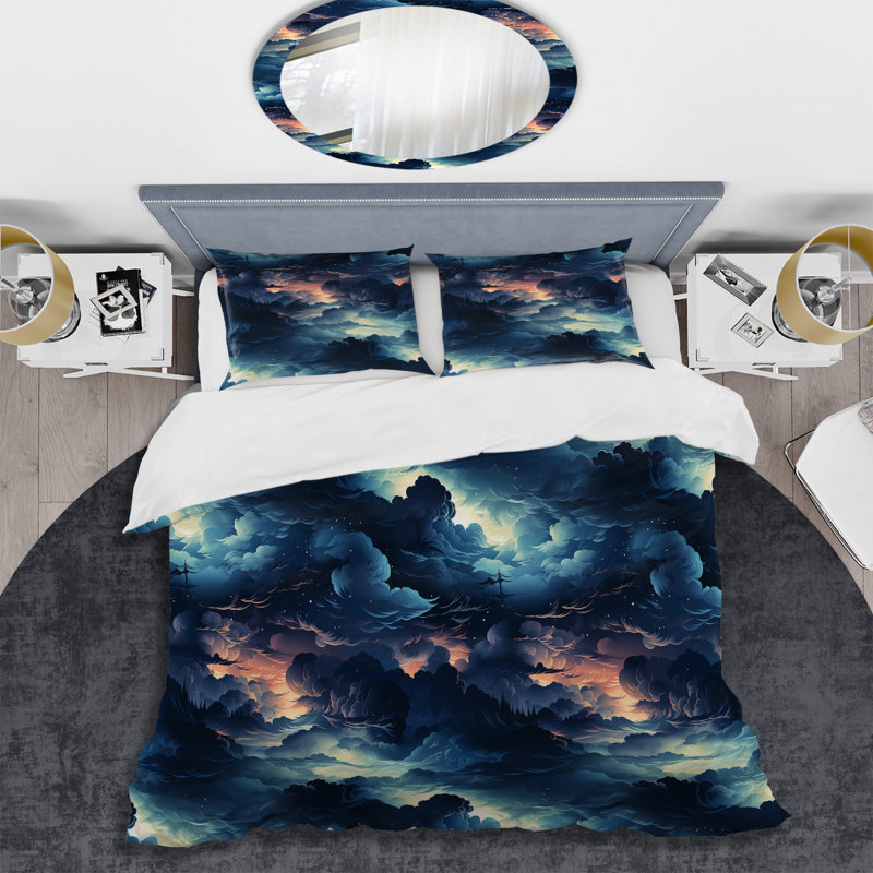 Noir Skies Moody Patterns - Ensemble de housse de couette abstrait, Housse de couette pour grand lit et 2 taies décor