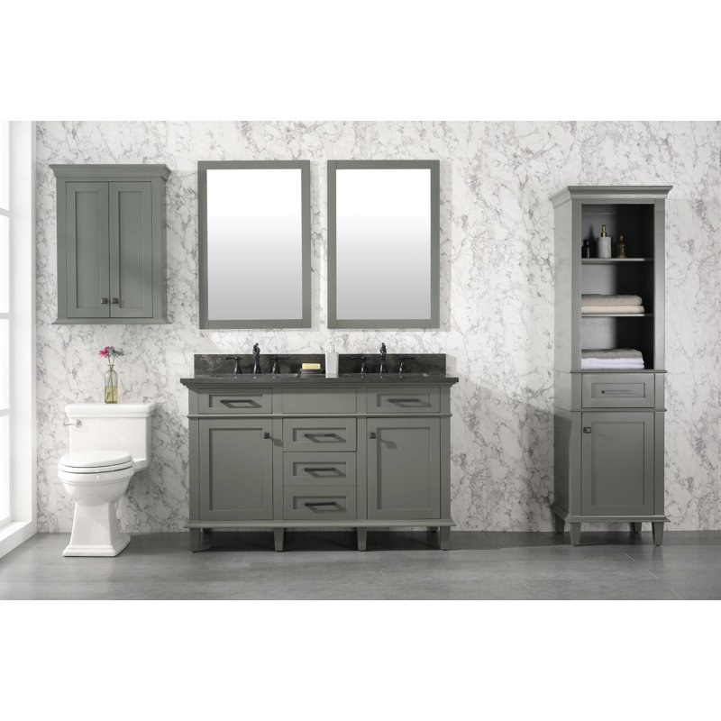Fredy 54'' Double Bathroom Vanity with Marble Top, Pewter Green