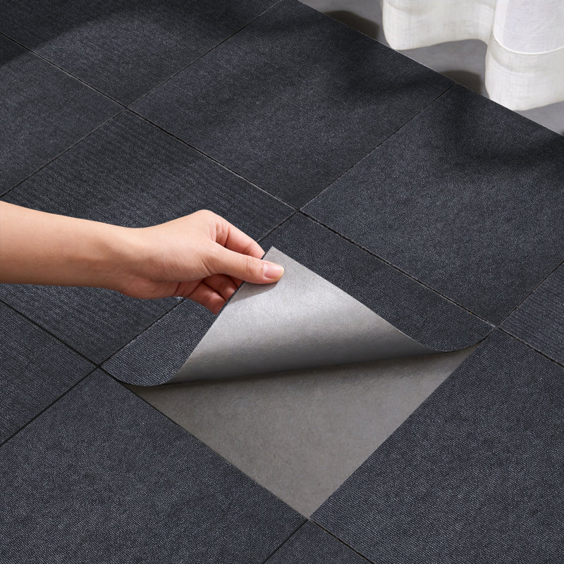 20pcs Polyester Self Adhesive Carpet Tiles, Grey