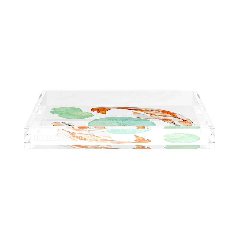 Koi Coral Acrylic Square Decorative Tray, 15"W x 15"D x 2"H