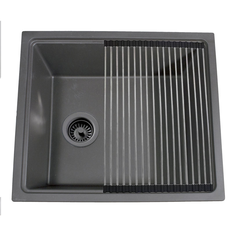 Nantucket Sinks 22 Inch  Dualmount Granite Composite Prep-Station with Side Set Drain, Titanium