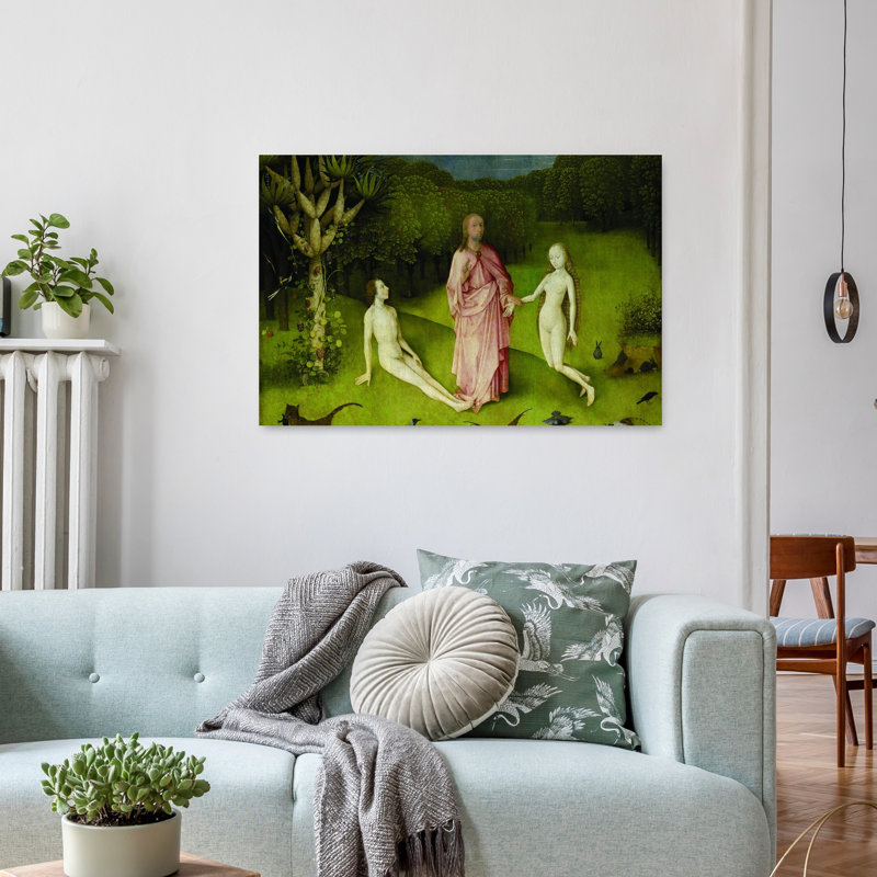 Left Panel Couple Detail From The Garden Of Earthly Delights Classic Surreal Abstract Landscape Nature Wall Art Print by Hieronymus Bosch - Wrapped Canvas Print