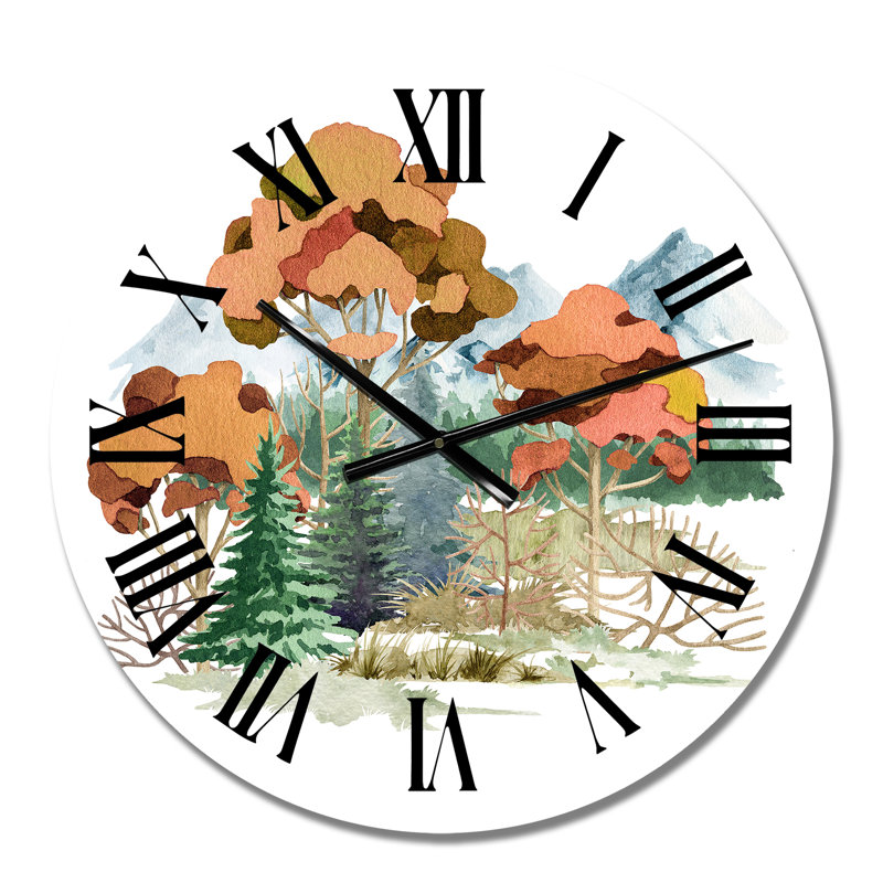 Forêt, paysage d'automne, scène de montagne - horloge murale traditionnelle, Petit
