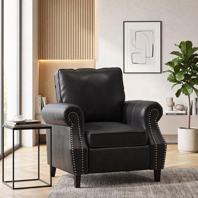 Fauteuil club contemporain en similicuir de polyuréthane avec accoudoirs roulés et garniture cloutée pour le salon ou le bureau