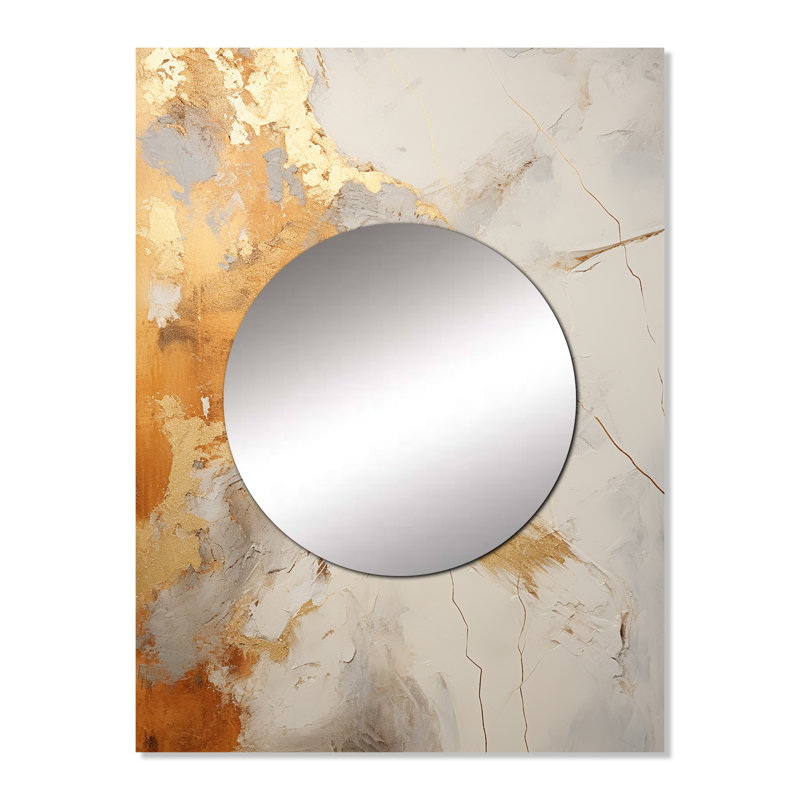 Jaquaisha or et blanc abstrait divisé - formes abstraites miroir mural, miroir moderne, art imprimé en métal, 32 po x 24 po