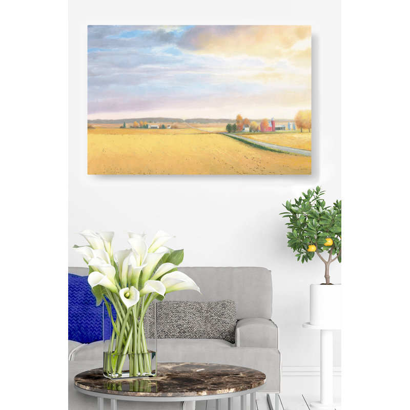 Campagne, ferme, prairie, grange, coucher de soleil, lever de soleil, pâturages, jaune, rouge, bleu, brun clair