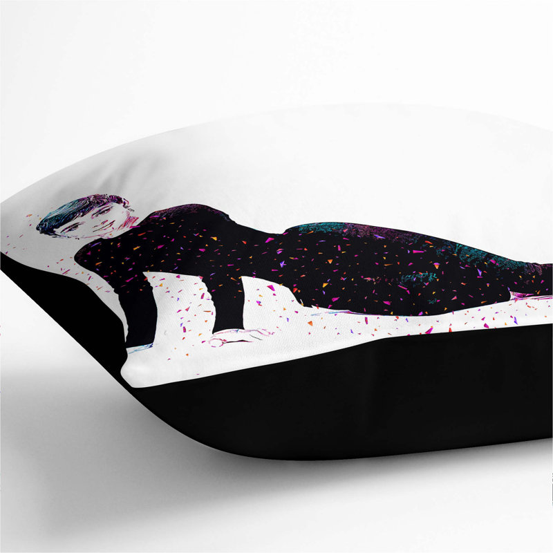 Audrey Hepburn In Abstract Square Throw Cushion, 55 x 55 cm, Black