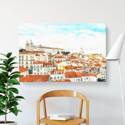 Alfalma Lisbon Portugal Skyline Painting - Wrapped Canvas