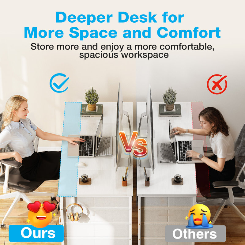  Home Office Desk With 8 Spacious Fabric Drawers, Modern Writing Desk With Sturdy Design, Corner Desk With Reversible Structure