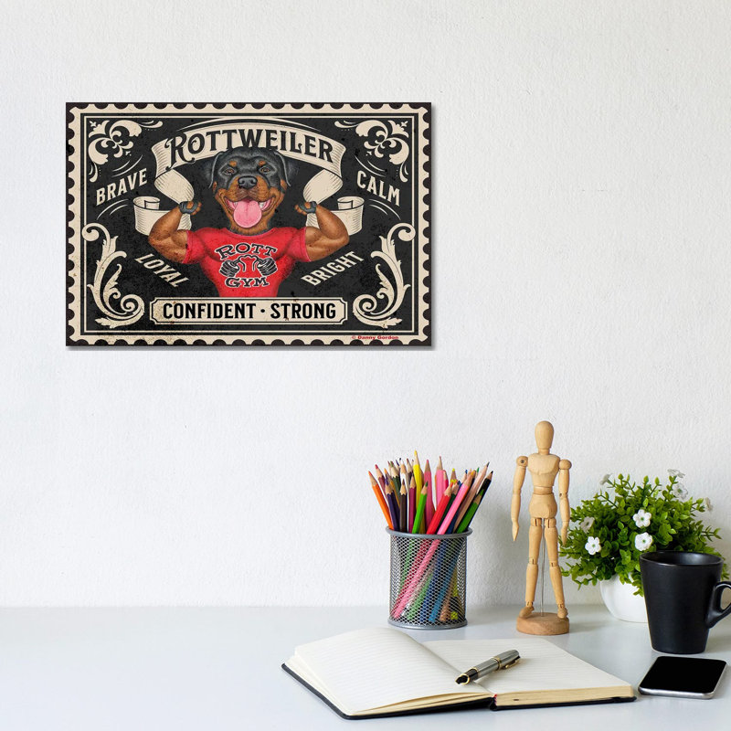 Rottweiler Muscles Stamp by Danny Gordon - Gallery-Wrapped Canvas Giclée on Canvas, No Frame, 20.32 cm H x 30.48 cm W