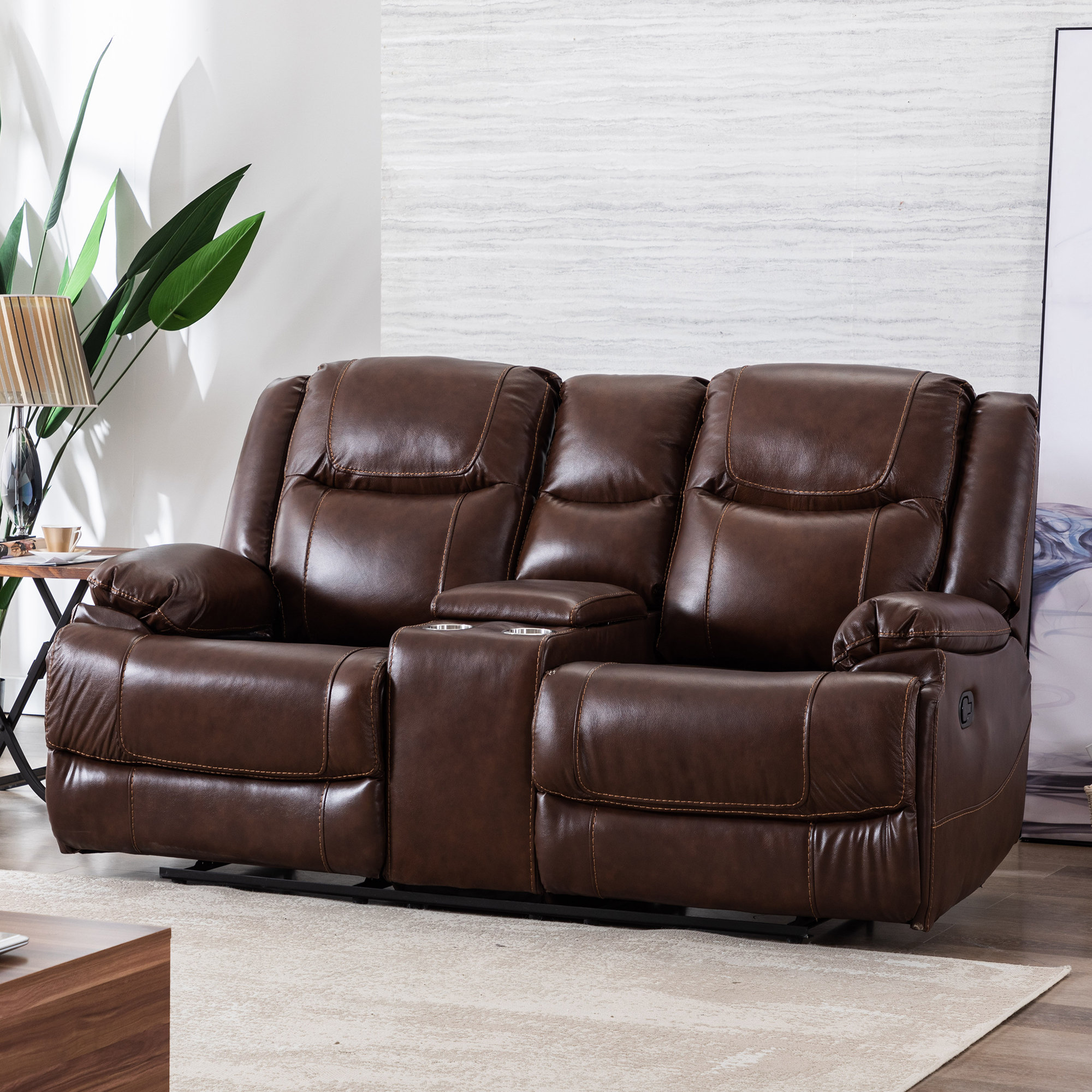 Latitude Run® Periheli Luxury 74'' Wide Genuine Leather Reclining