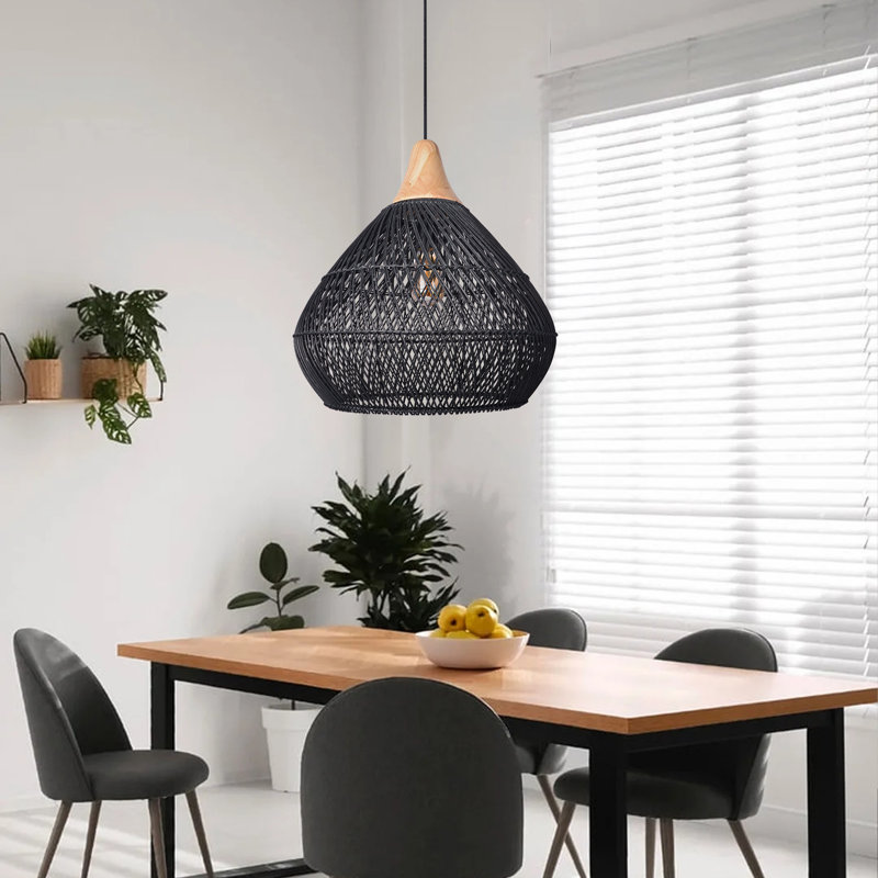 Briena 1 - Light Black Rattan Dome Pendant, 19.68" H x 19.68" W x 19.68" D