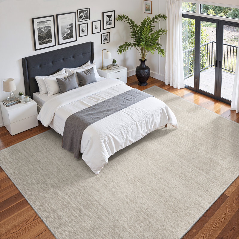 Tapis lavable à rayures rétro antidérapant (beige), Rectangle 9 pi x 12 pi, Beige