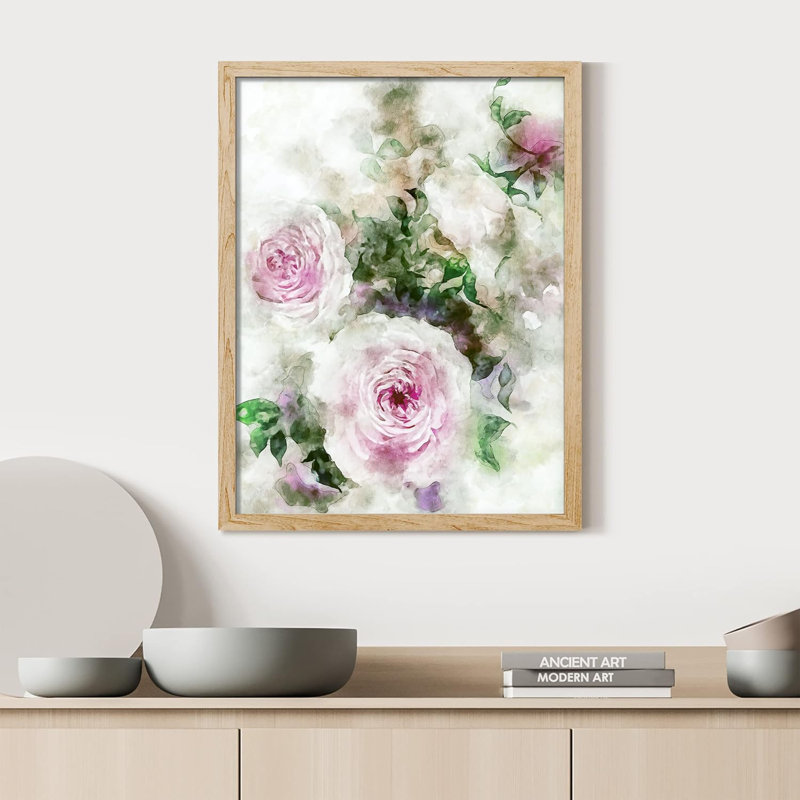 «Vibrant Pastel Pink Wild Rose Flowers», reproduction d'art botanique, impression encadrée sur papier, Naturel