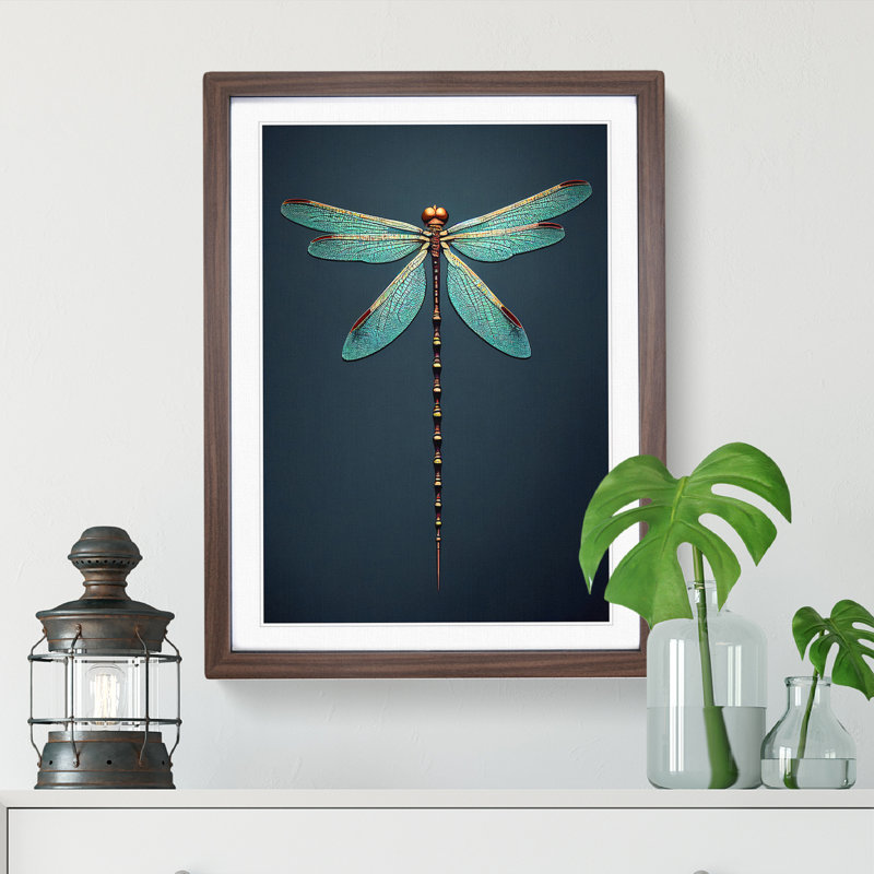 Dainty Dragonfly - Single Picture Frame Print, Walnut, 34cm H x 25cm W x 2cm D