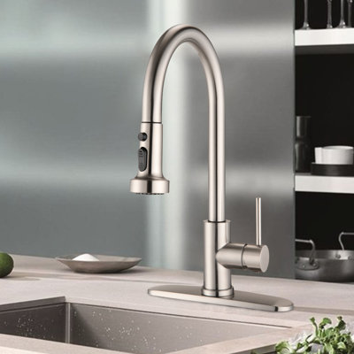 Stainless Steel Pull Down Kitchen Faucet With Soap Dispenser In Brushed Gold Style - Scratch, Rust, And Spot 360-Degree Rotatable Spout Strong Spray Capacity 1.8Gpm Max Flow Rate To Scratches, Spots