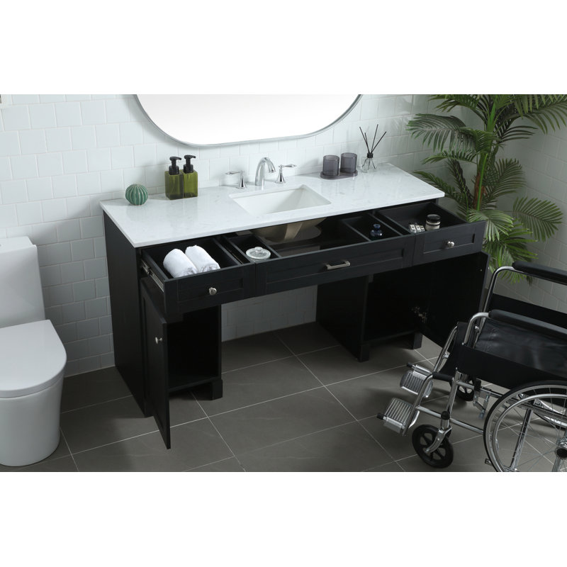 Cooper 60'' Single Bathroom Vanity with Engineered Marble Top, Black