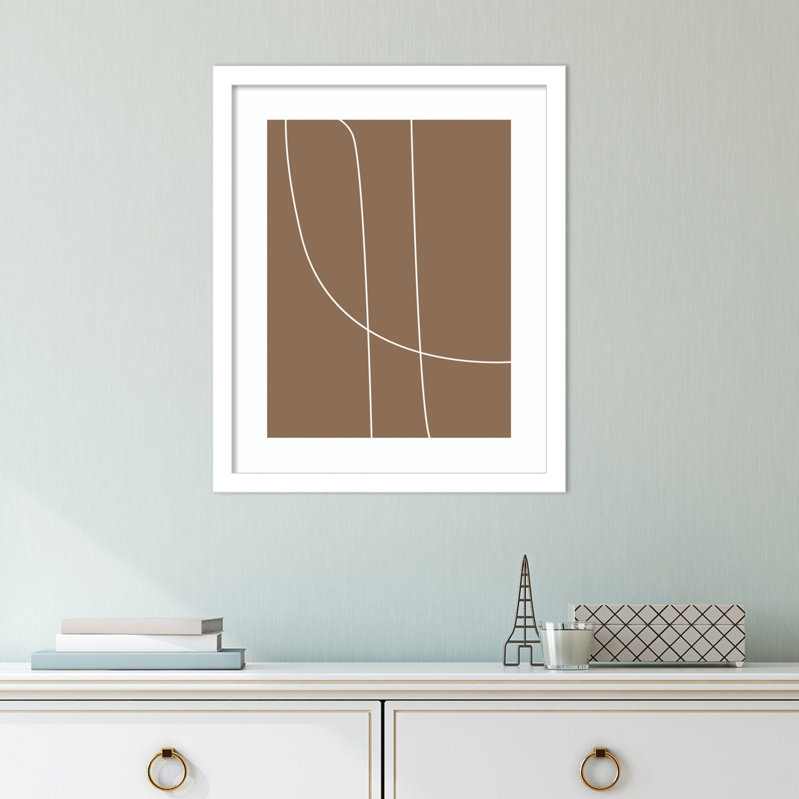Modern Line Abstract 1 Print, 17" H x 14" W x 0.8" D, White Framed