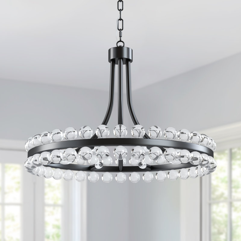 Lustre en forme de roue de chariot moderne et classique à 8 lumières de 24 po de large avec accents de cristal Jackeline