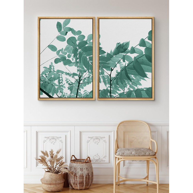 Aquarelle, style minimaliste, feuilles d'eucalyptus, nature, arbres, art moderne contemporain, H 24 po x l 16 po
