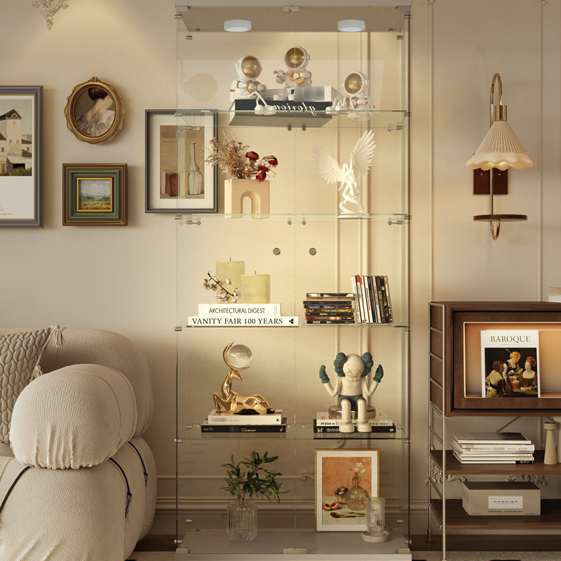 Vitrine en verre trempé avec éclairage à piles et à changement de couleur, blanc, pour chambre à coucher, L 30,06 po, couloir l 13,39 po, longueur, largeur
