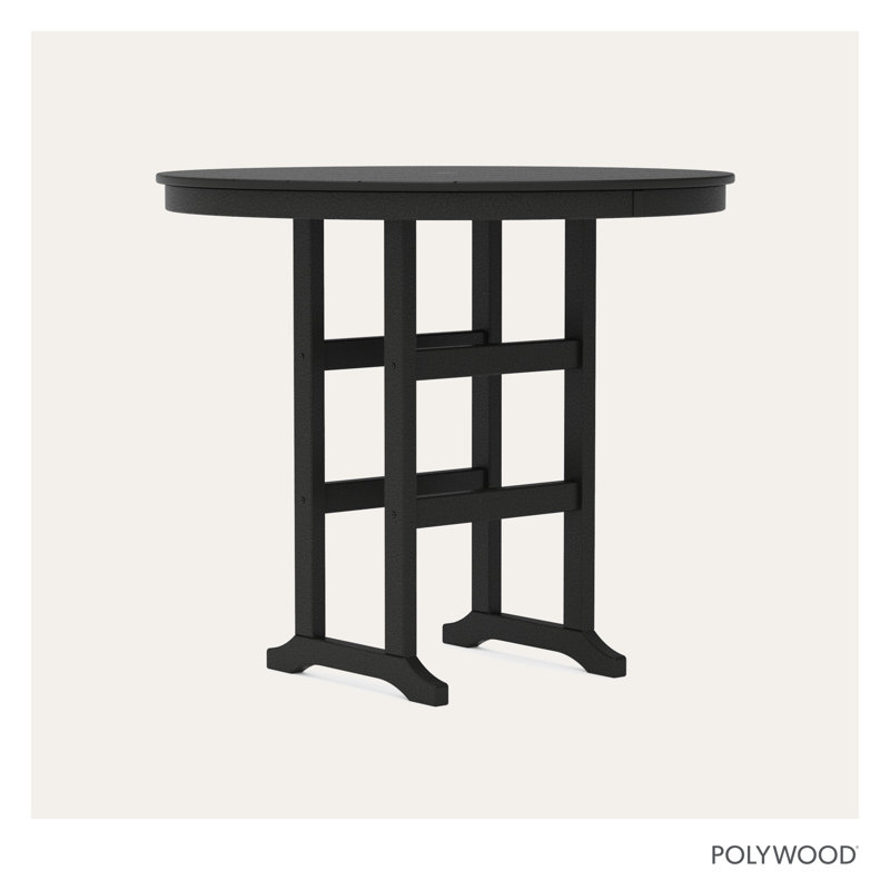 POLYWOOD Round Farmhouse Bar Table, Black, 48"
