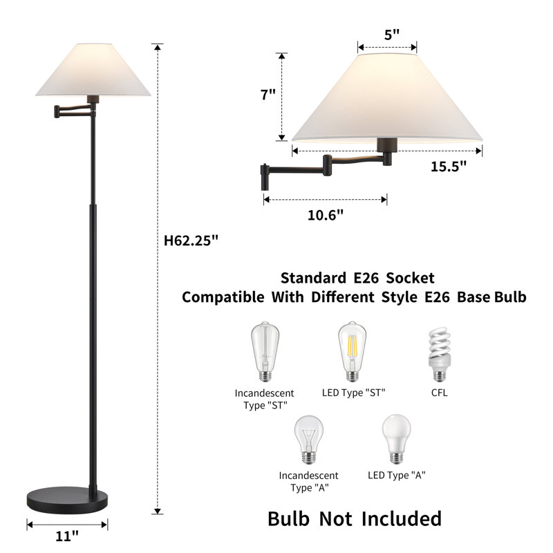 Modern Swing Arm Floor Lamp With Conical White Shade