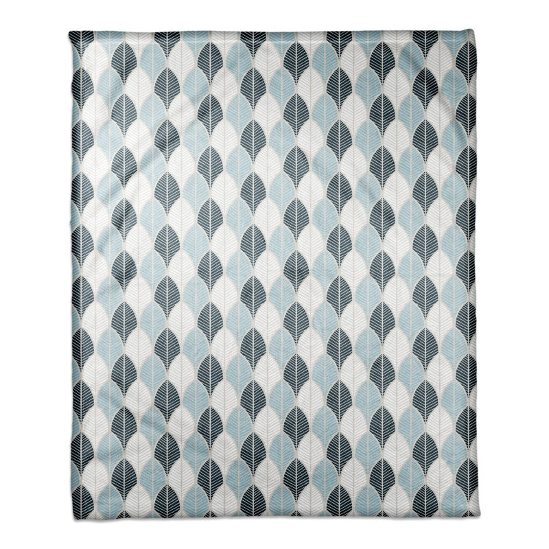  Jeté en molleton à feuilles, l 60 po x L 80 po, Bleu