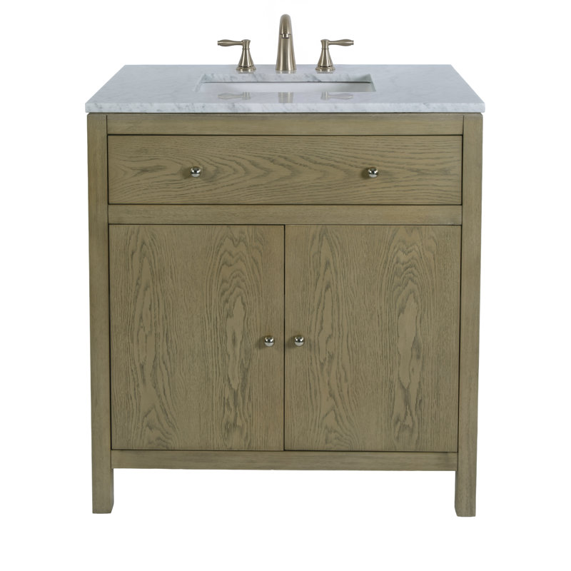 Meuble-lavabo en marbre brun clair clair Celine, Chêne clair