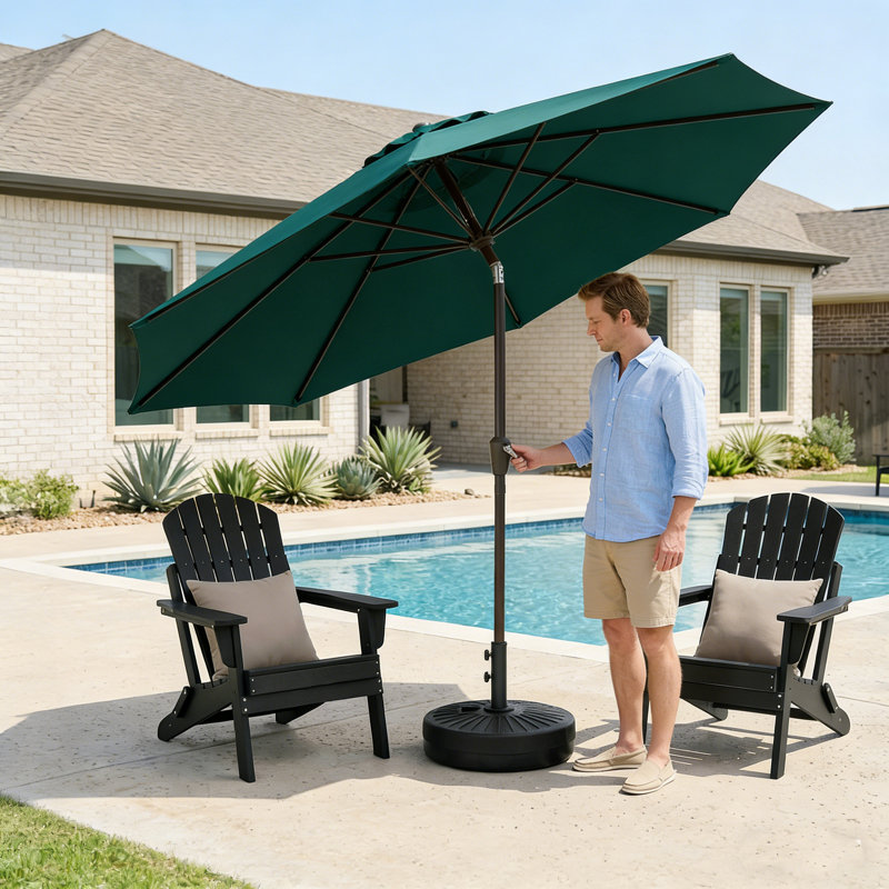 Parasol de patio 9 pi avec base, Vert foncé