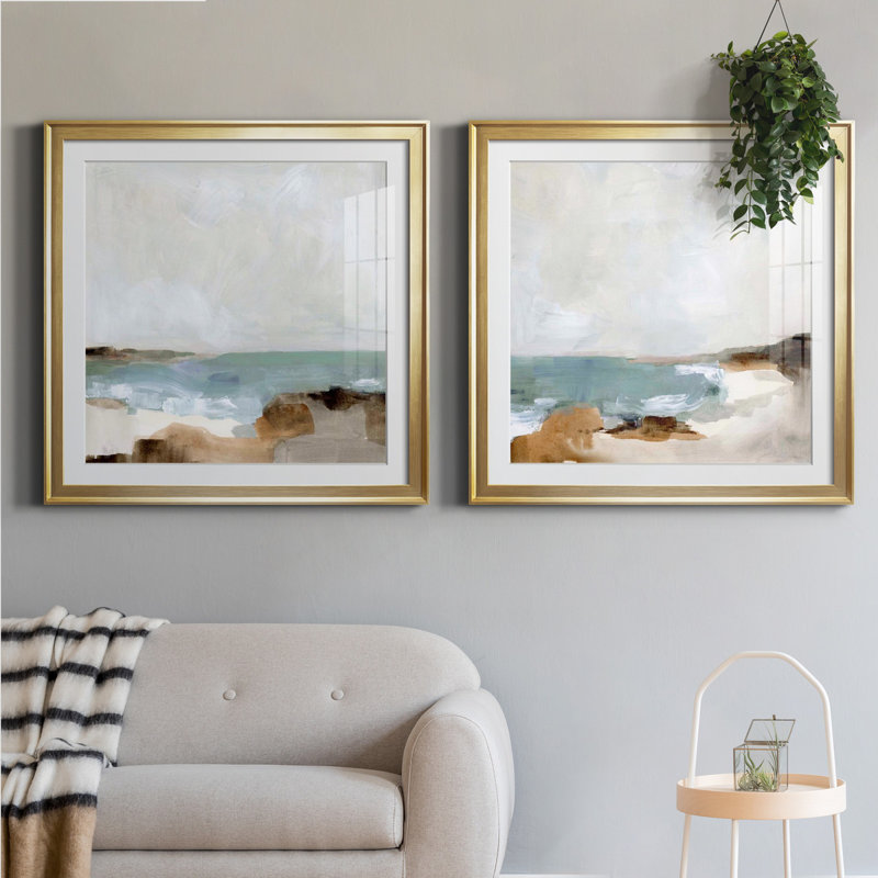 Ocean Sigh I Ocean Sigh I - ensemble de 2 cadres photo, H 26,5 po x l 53 po x P 1,5 po, Papier encadré doré, Blanc