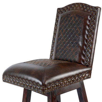 Genuine Brown Leather Tufted Wingback Barstool With Nailhead Trim - Counter & Bar Height