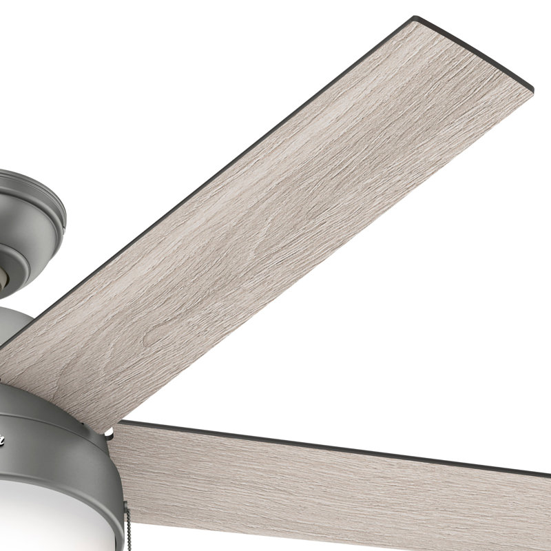 52" Anslee 5 - Blade Standard Ceiling Fan with Pull Chain and Light Kit Included, Matte Silver