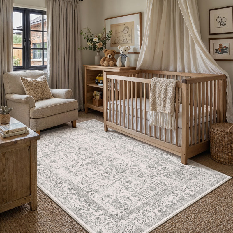Tapis gris lavable Lilah, Gris, Rectangulaire 3 pi x 5 pi