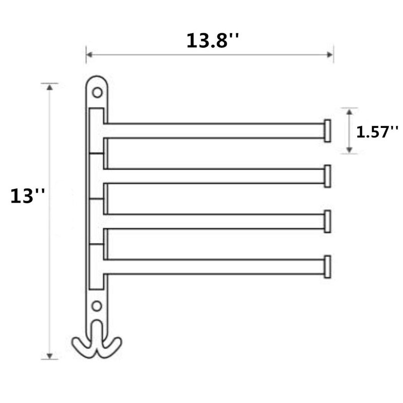 Porte-serviettes mural en bronze huilé pour porte-serviettes pivotant à 4 crochets