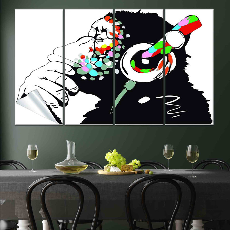 Reproduction d'art sur toile: «Gorille graffiti avec casque» par Banksy Monkey, toile tendue 4P, 31,5 po H x 63 po l