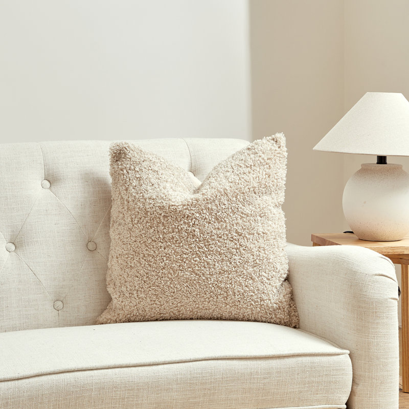 FRENCH BOUCLE Solid Colour Reversible Throw Pillow, Feather, Beige