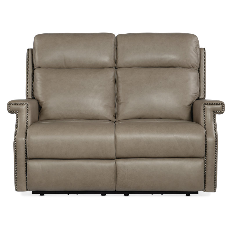 MS Vaughn 57.5'' Genuine Leather Rolled Arm Power Reclining Loveseat, Shattered Stone Genuine Leather