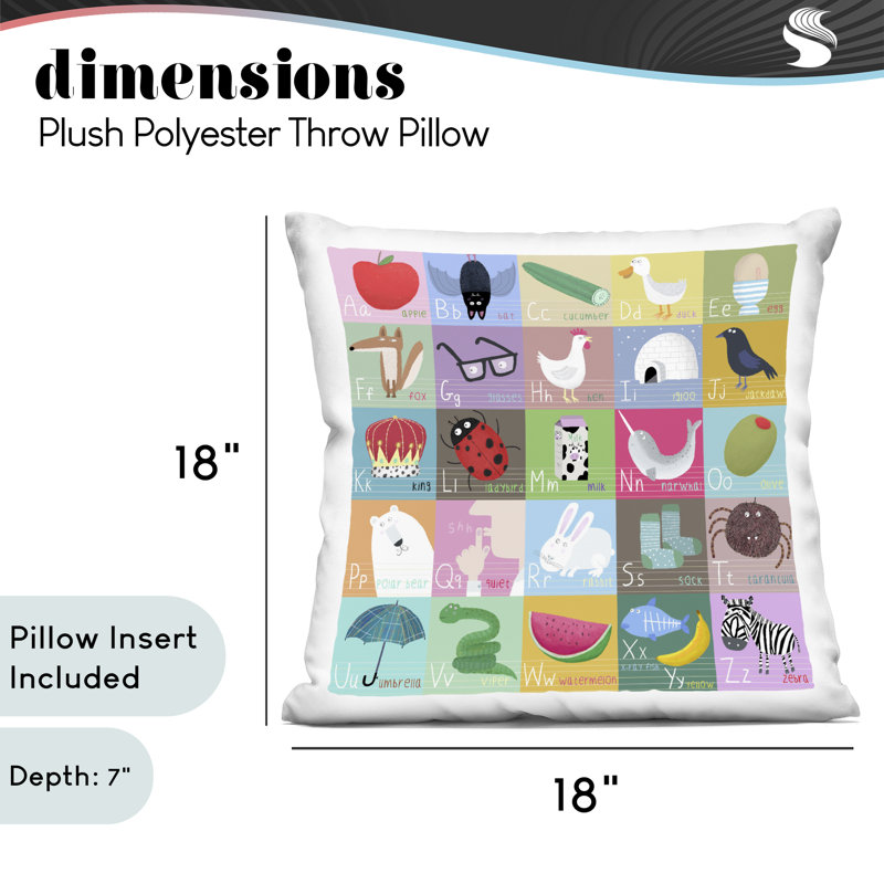 Coussin décoratif Alphabet Apprendre les premiers mots, imprimé par Carla Daly