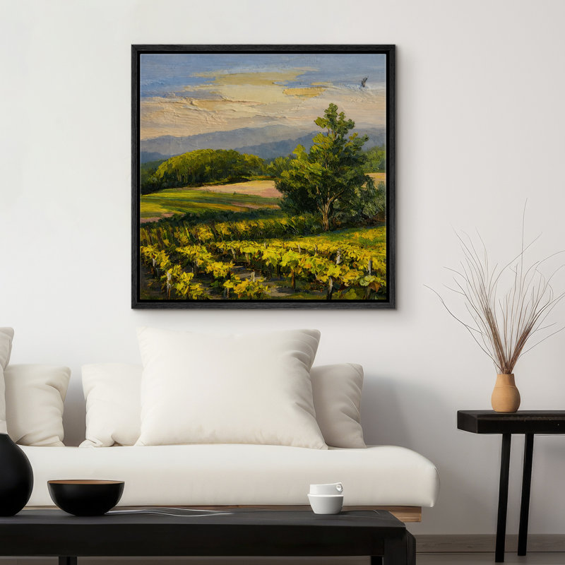 Sunlit Vineyard Landscape Rolling Hills Countryside Scenic Nature, H 24 po x l 24 po x P 1,5 po, Noir