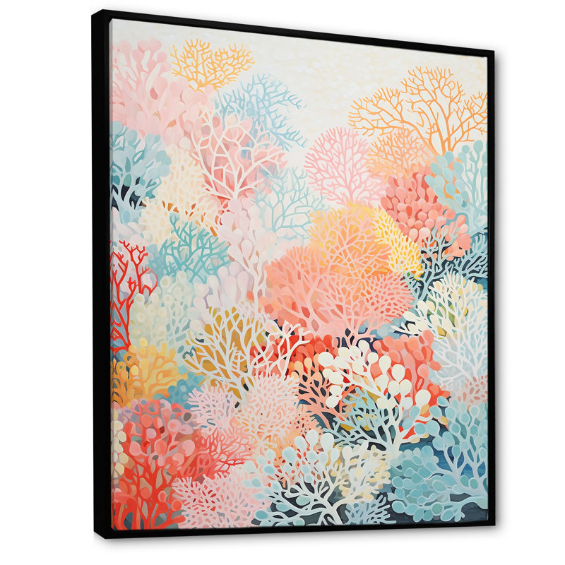 Décoration murale Coral Reef Barrier - Coastal Coral Under Water, H 20 po x l 12 po x P 1 po, Cadre flottant noir